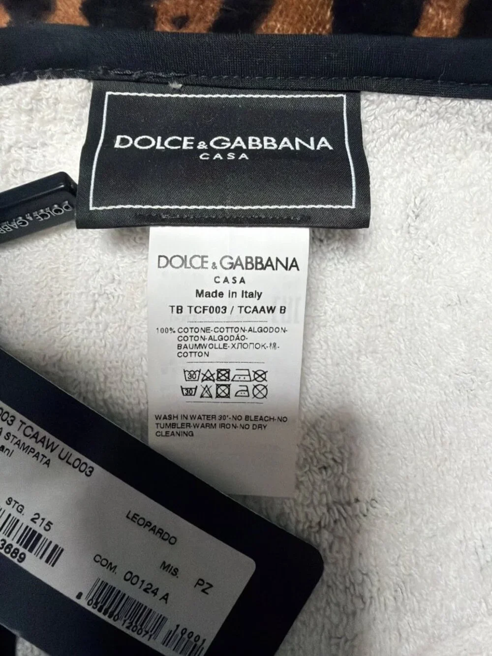 NWT Dolce & Gabbana Casa Guest Towel Leopard Size One Size